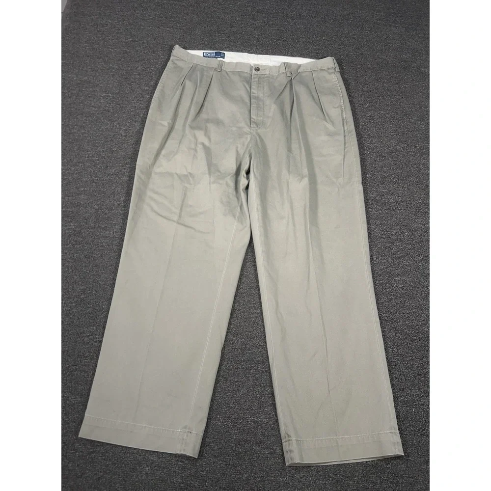 VTG‎ Polo Ralph Lauren Andrew Pants Men's 40x30 Gray Double Pleated Pony Preppy